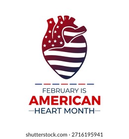 Plantilla de diseño de Vector para carteles, Anuncios y tarjetas del Mes del Corazón Americano. El mes del corazón americano se observa cada año en febrero. Ilustración vectorial.