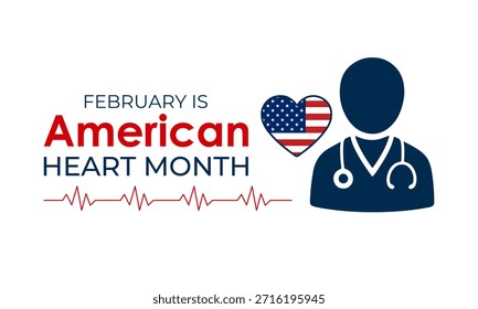 Plantilla de diseño de Vector para carteles, Anuncios y tarjetas del Mes del Corazón Americano. El mes del corazón americano se observa cada año en febrero. Ilustración vectorial.