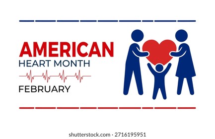 Plantilla de diseño de Vector para carteles, Anuncios y tarjetas del Mes del Corazón Americano. El mes del corazón americano se observa cada año en febrero. Ilustración vectorial.