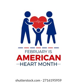 Plantilla de diseño de Vector para carteles, Anuncios y tarjetas del Mes del Corazón Americano. El mes del corazón americano se observa cada año en febrero. Ilustración vectorial.