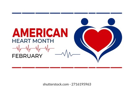 Plantilla de diseño de Vector para carteles, Anuncios y tarjetas del Mes del Corazón Americano. El mes del corazón americano se observa cada año en febrero. Ilustración vectorial.