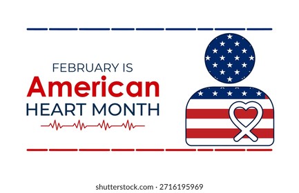 Plantilla de diseño de Vector para carteles, Anuncios y tarjetas del Mes del Corazón Americano. El mes del corazón americano se observa cada año en febrero. Ilustración vectorial.