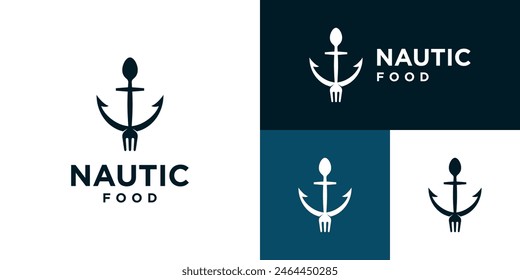 Vector design template of anchor logo combined with cutlery. Maritime, ocean, menu, restaurant. Symbol icon EPS 10