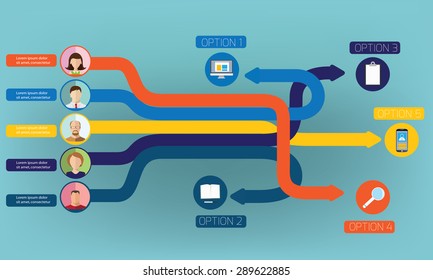 Vector  design template. Arrows and Avatars. Abstract l template with place for your content. 