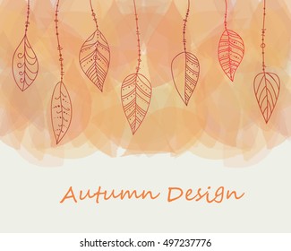 Vector design template. Autumn background with hand drawn leaves. Clip art for design.