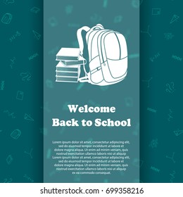 Vector design template for Back to school. Seamless pattern with school supplies drawing icons