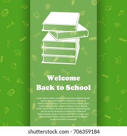 Vector design template for Back to school. Seamless pattern background with school supplies drawing icons. Books icon symbol.