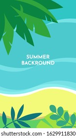 Vector design template, background with copy space for text - summer landscape - background for banner, greeting card, poster and advertising - summer vacation concept. Top view of plants, sand, sea