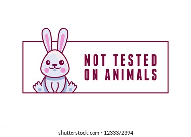 Vector design template and badge with cartoon rabbit - not tested on animals stamp 