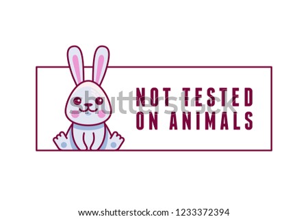 Vector design template and badge with cartoon rabbit - not tested on animals stamp 