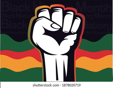 Vector design template of black history month and colorful background with closed hand up