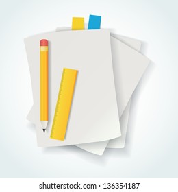 Vector design template. Blank paper with pencil.