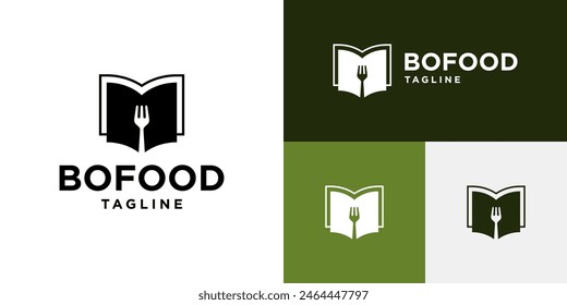 Vector design template of book logo combined with cutlery. Restaurant, menu, education, health. Symbol icon EPS 10.