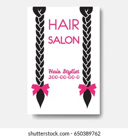 Vector design template with braids. Template hair business card.