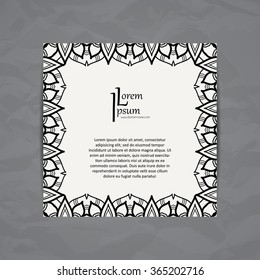 Vector design template. Brochure in colorful style. Vintage frame or background. Business card with floral circle ornament. Mandala style.
