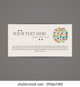 Vector design template. Brochure in colorful style. Frame and background. Business card with shoes and boots ornament.