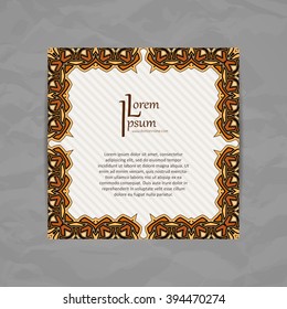 Vector design template. Brochure in colorful style. Vintage frame and background. Business card with floral circle ornament. Mandala style.