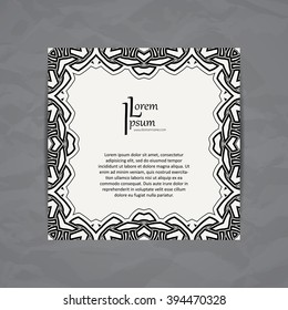 Vector design template. Brochure in colorful style. Vintage frame and background. Business card with floral circle ornament. Mandala style.