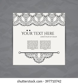 Vector design template. Brochure in colorful style. Vintage frame and background. Business card with floral circle ornament. Mandala style.