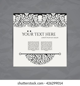 Vector design template. Brochure in colorful style. Vintage frame or background. Business card with tree in hand draw style. Hipster style.