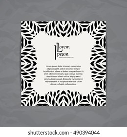 Vector design template. Brochure in colorful style. Vintage frame or background. Business card with floral ornament.