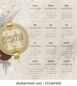 Vektordesign-Vorlage - Kalender 2014 mit Vintage-Etiketten und Grunge-Elementen