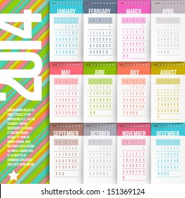 Vector design template - Calendar of 2014 with stitched labels-months