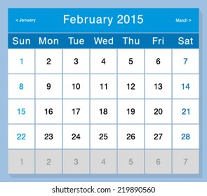 Vector design template calendar 2015. February.