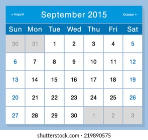 Vector design template calendar 2015. September.