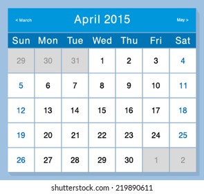 Vector design template calendar 2015. April.