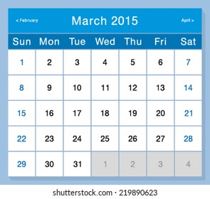 Vector design template calendar 2015. March.