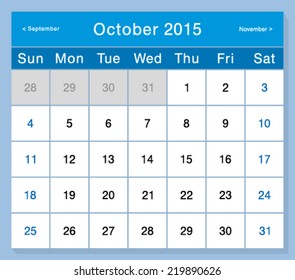 Vector design template calendar 2015. October.