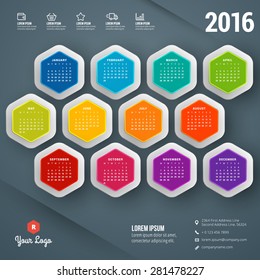 Vector Design Template. Calendar 2016. Week Starts Monday