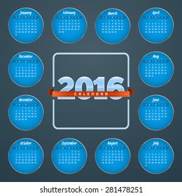 Vector Design Template. Calendar 2016. Week Starts Sunday