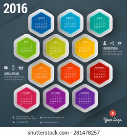 Vector Design Template. Calendar 2016. Week Starts Monday