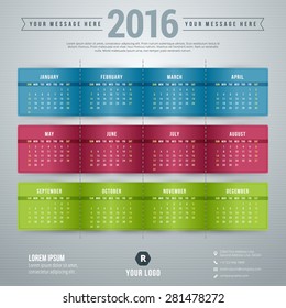 Vector Design Template. Calendar 2016. Week Starts Sunday