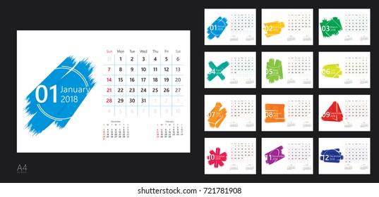 Vector design template of calendar for 2018 year. 