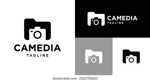 Vector design template of camera logo combination with folder. Media, gallery, save, file. icon symbol EPS 10.