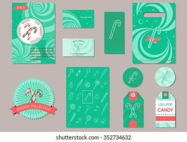 Vector design template with candy cane on a green background