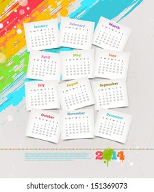 Vectordesign-Vorlage - Karten mit Kalender 2014 auf buntem Hintergrund