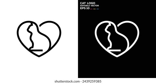 Plantilla de diseño vectorial de logotipo de gato combinado con amor, mascota, lindo, afecto, cuidado, símbolo icono creativo EPS10