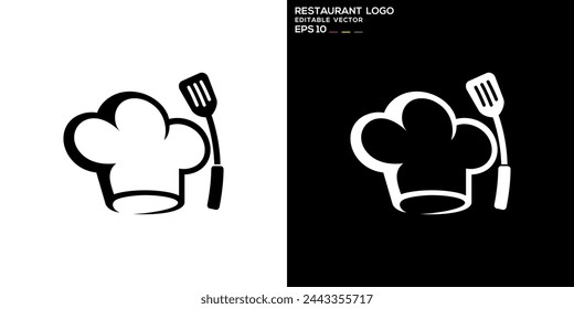 Vektor-Design-Vorlage des Chef-Logos, Hut, Spachtel, Kochen, Kochutensilien, Symbol EPS 10