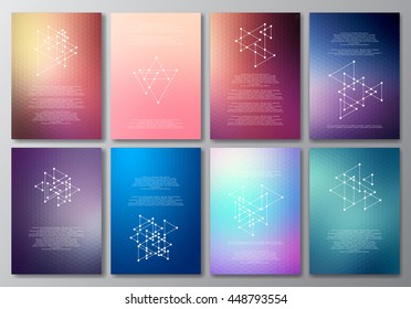 Vector design template collection for banner, flyer, placard, poster, greeting card, brochure. Abstract modern polygonal backgrounds. Set of patterns, vintage labels, logo. 