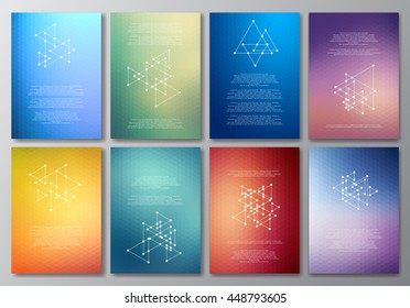 Vector design template collection for banner, flyer, placard, poster, greeting card, brochure. Abstract modern polygonal backgrounds. Set of patterns, vintage labels, logo. 