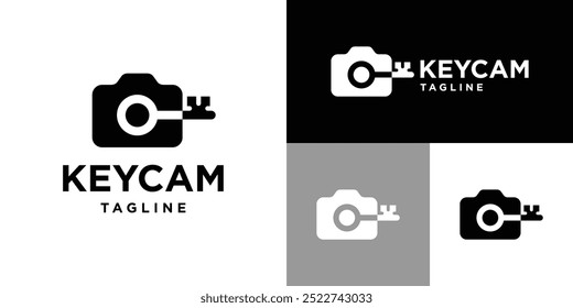 Modelo de design de vetor de logotipo de câmera de combinação com bloqueio. Instantâneo, foto, segurança, privado. Símbolo de ícone EPS 10.