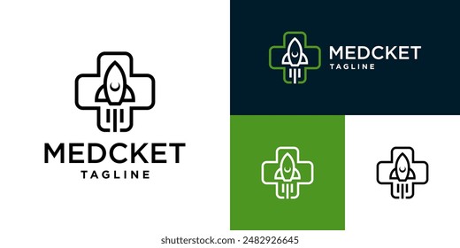 Vector design template of a combination rocket logo with plus.
Medical, care, speed, success.
Symbol icon EPS 10.