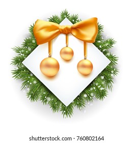 vector design template with coniferous tree branches and place for text. Isolated on white background