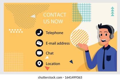 Vector design template. Contact Us company information page. Landing page concepts and mobile development. Modern flat illustration.