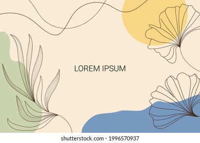 Vector design template with contours of tropical leaves in modern style. Creative frame with place for text for wedding invitations, social media stories