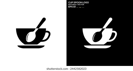 Vector design template of cup and spoon logo, drink, coffee, tea, hot, stir, icon symbol EPS 10